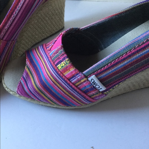 Toms wedge size 8W fabric stripe jute heel peep to - Picture 8 of 10